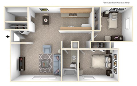 Seville Two Bedroom Floor Plan at West Wind Apartments, Fort Wayne